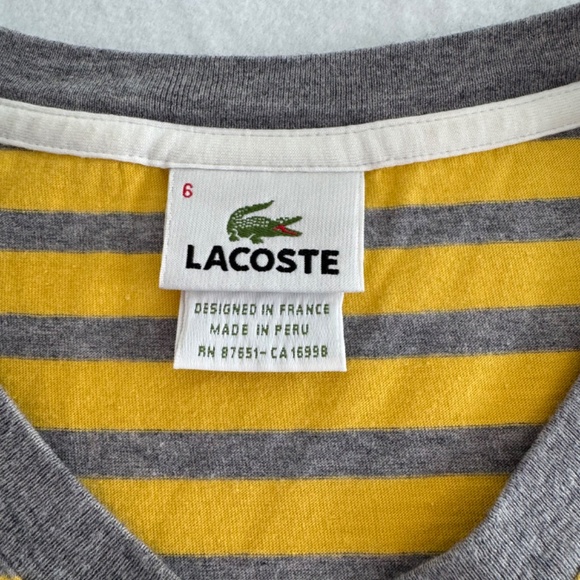 Lacoste Men's V Neck Stripe S/S T-Shirt Yellow Gray Medium - Picture 2 of 6